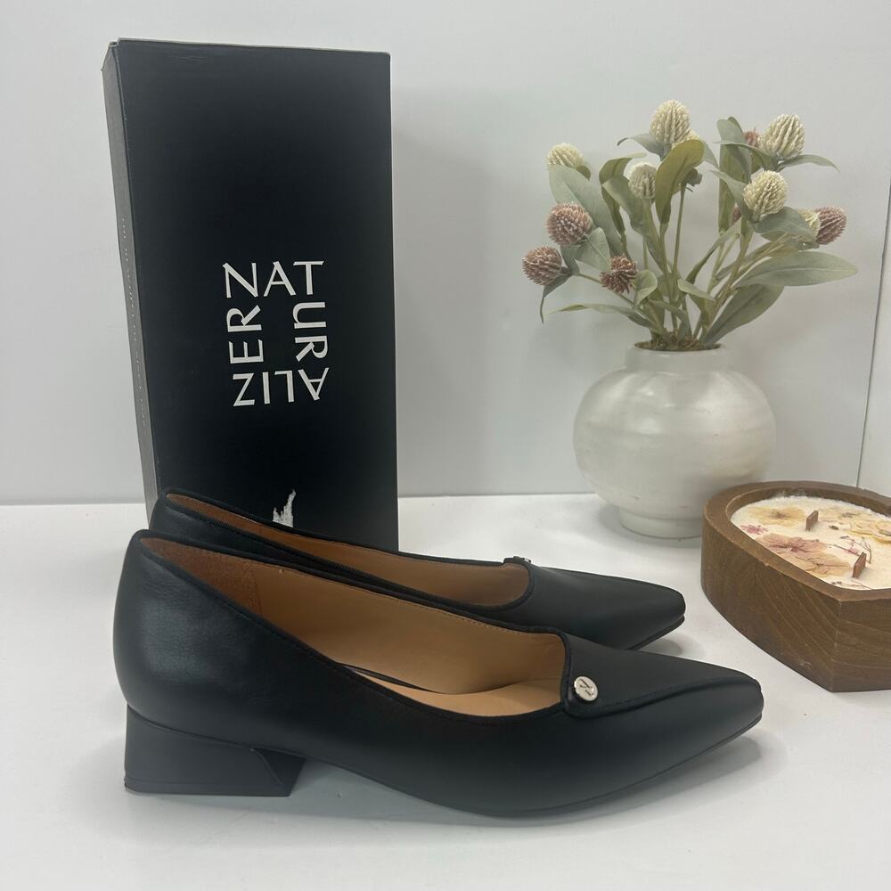 Naturalizer Georgia Leather Block Heel Shoe Black Women 7 Medium Tried On